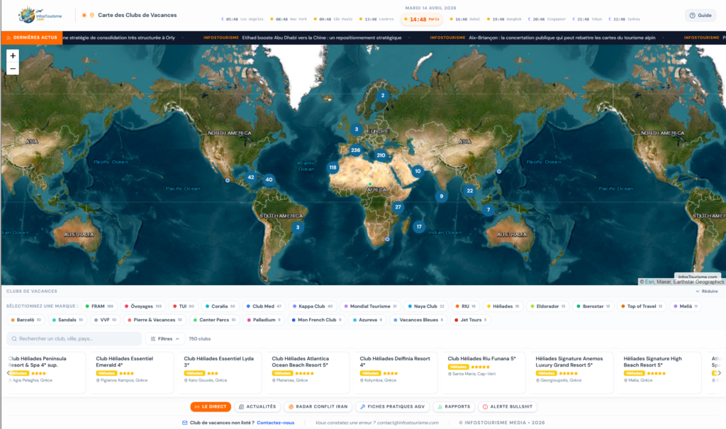 The InfosTourisme interactive map allows you to instantly view holiday clubs around the world