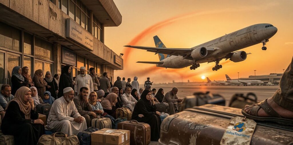 Image created by infostourisme.com - A plane departing from the Middle East as part of the repatriation operations for French nationals.